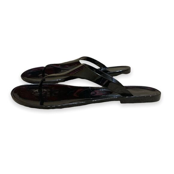 WOMEN’S BCBGeneration shiny black flip flops sandals glossy BCBG flats Size 8 - Picture 3 of 6